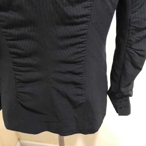 CAbi Blazer Size 6 Black Tan Striped Ruched Jacket - Picture 6 of 11